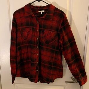Women’s Red and Black Plaid Button-Up Shirt